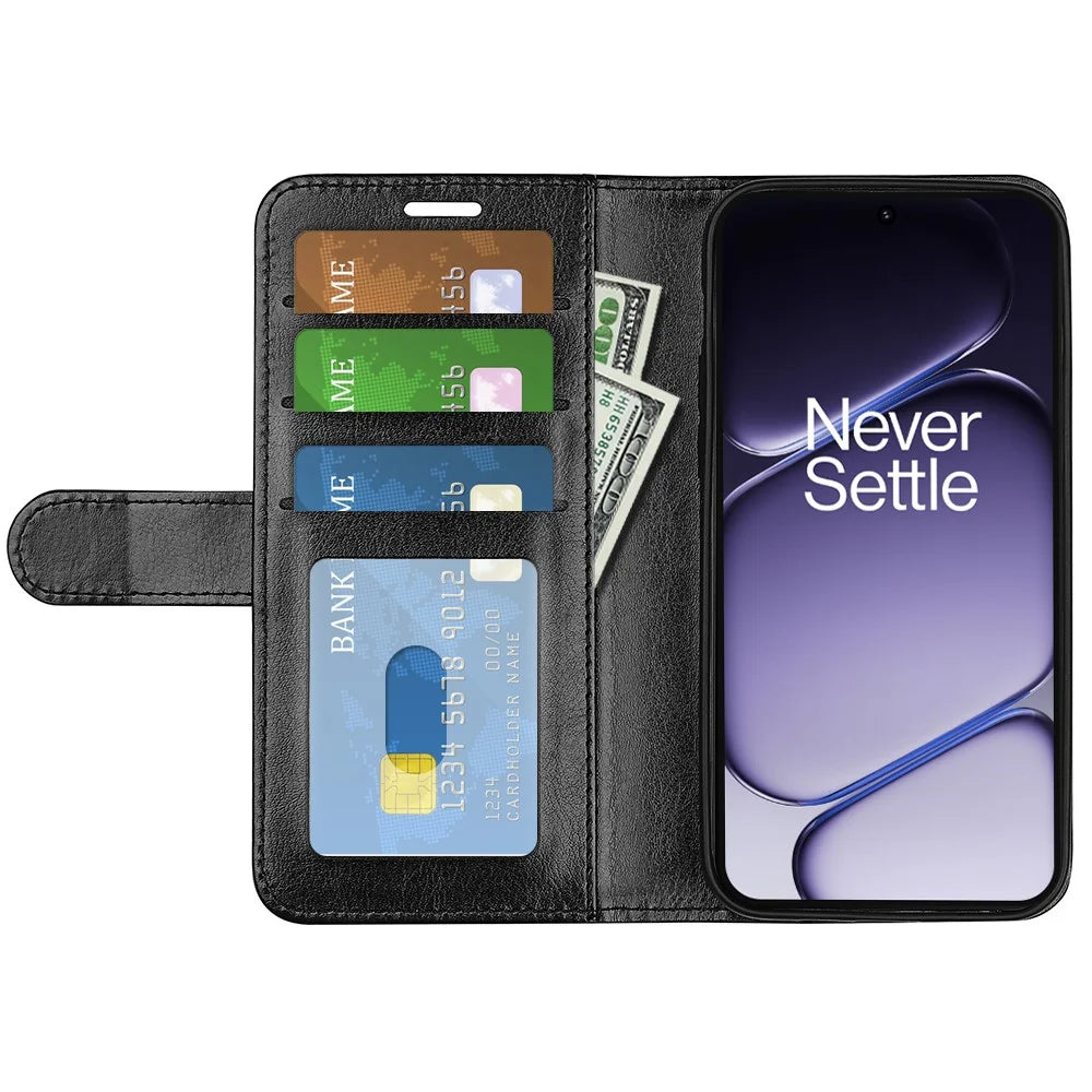 For OnePlus Nord CE6 5G / Nord 6 5G / Turbo 6V 5G / Turbo 6 5G Case Crazy Horse Texture Stand Leather Phone Cover - Black - 2