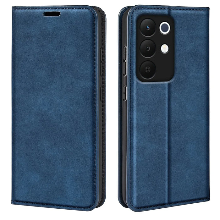 For Realme 15x (India) 5G Case Skin Touch Leather Wallet Phone Cover - Blue - 1