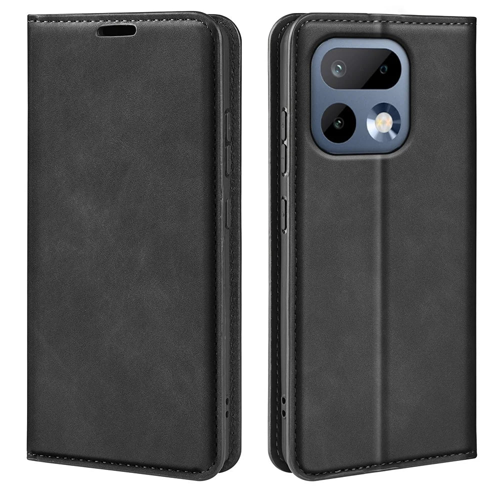For Realme 16 Pro 5G Case Skin Touch Leather Wallet Phone Cover - Black - 1