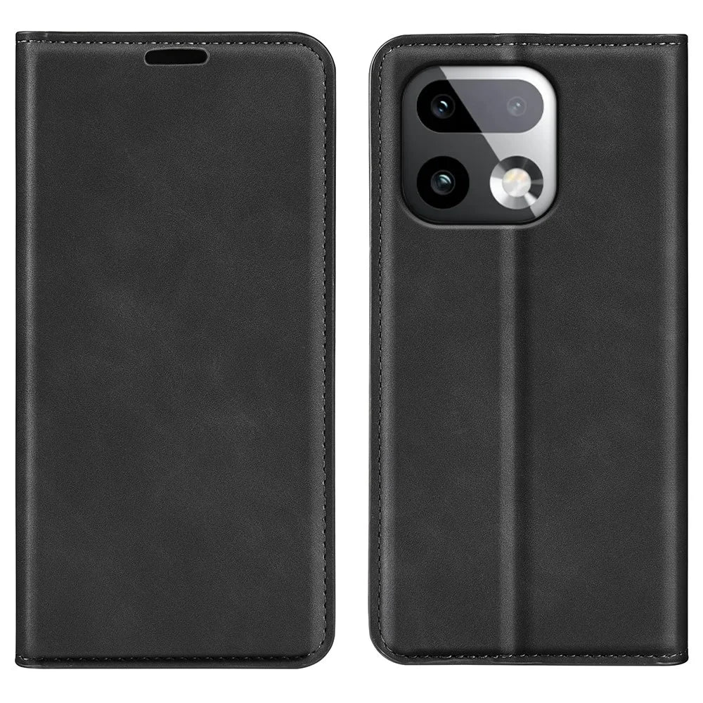 For Realme 16 Pro+ 5G Case Skin Touch Leather Wallet Phone Cover - Black - 1