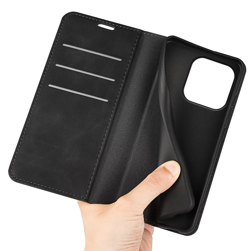 For Realme 16 Pro+ 5G Case Skin Touch Leather Wallet Phone Cover - Black - 4