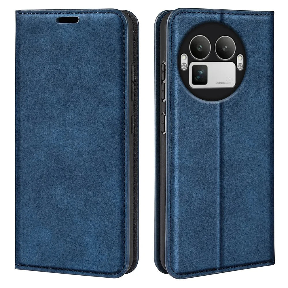 For Realme GT 8 Pro 5G Case Skin Touch Leather Wallet Phone Cover - Blue - 1