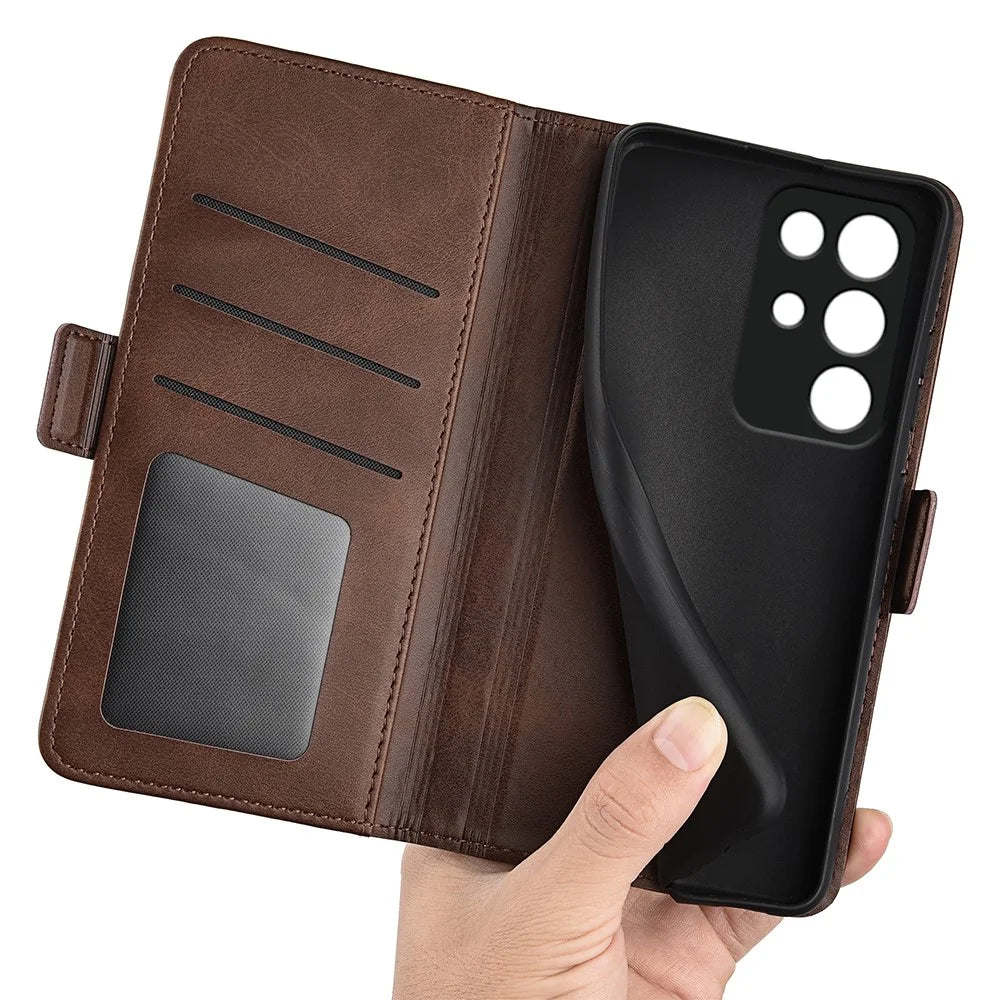 For Realme 15x (India) 5G Case Calf Texture Leather Wallet Phone Cover - Brown - 4