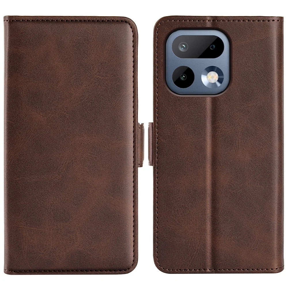 For Realme 16 Pro 5G Case Calf Texture Leather Wallet Phone Cover - Brown - 1