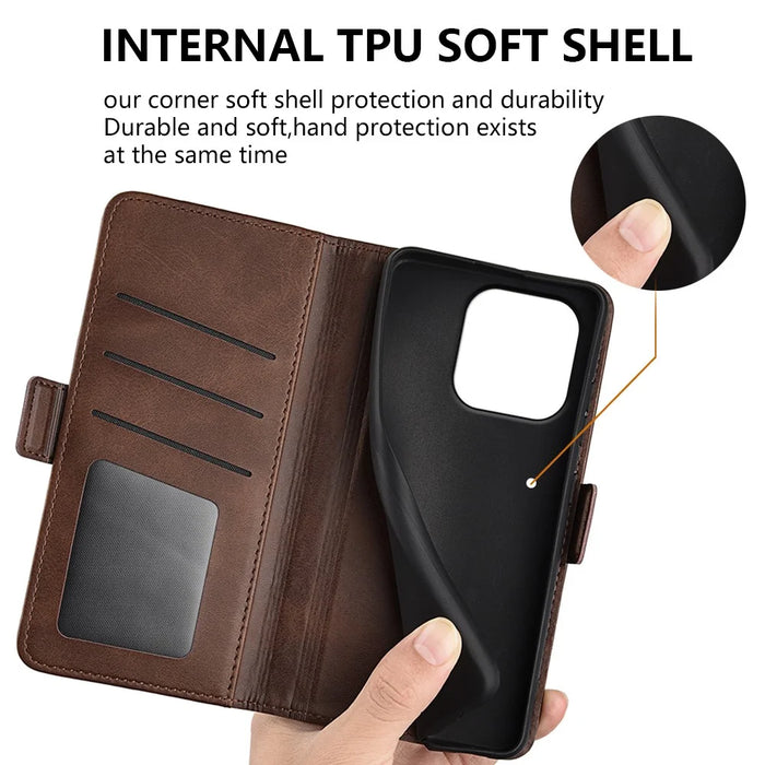 For Realme 16 Pro 5G Case Calf Texture Leather Wallet Phone Cover - Brown - 5