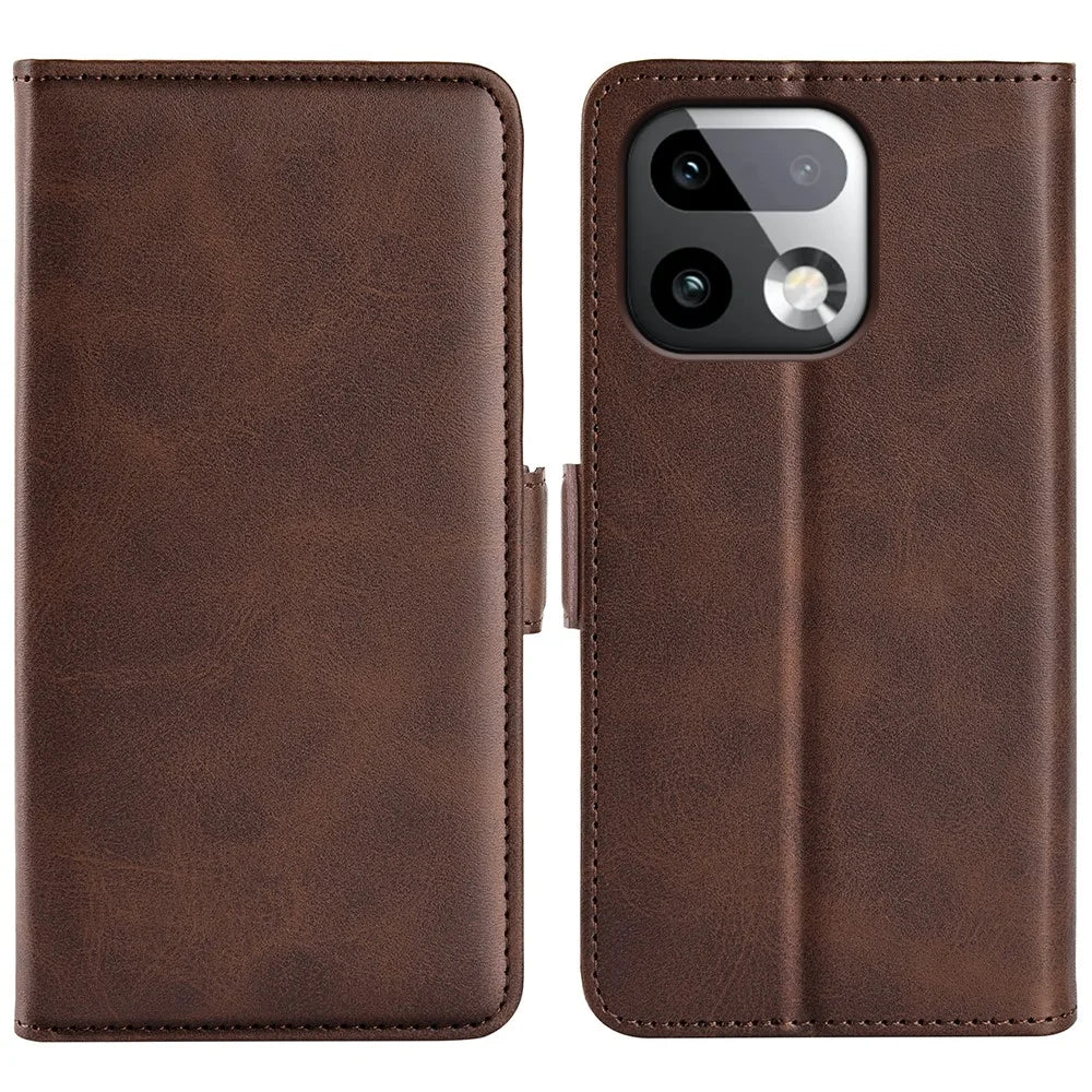 For Realme 16 Pro+ 5G Case Calf Texture Leather Wallet Phone Cover - Brown - 1