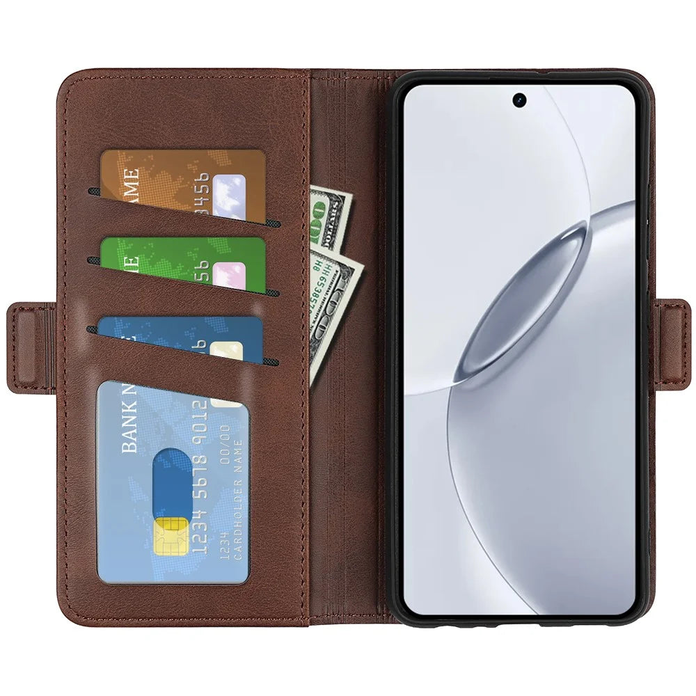 For Realme 16 Pro+ 5G Case Calf Texture Leather Wallet Phone Cover - Brown - 2