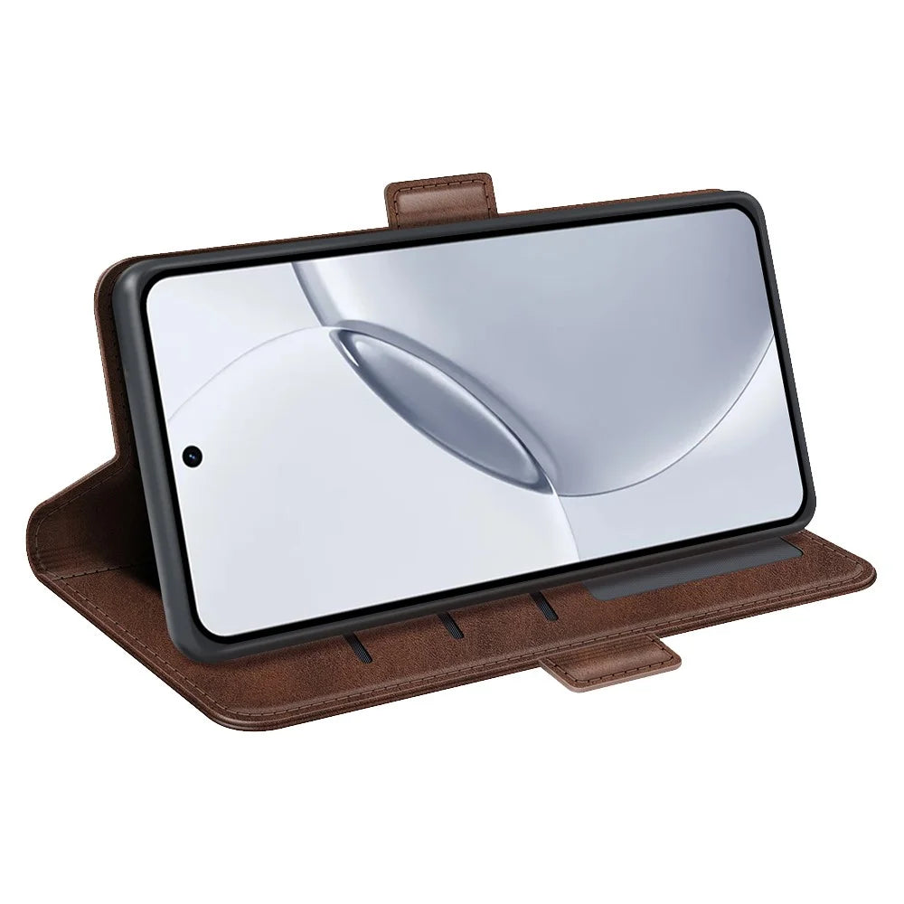 For Realme 16 Pro+ 5G Case Calf Texture Leather Wallet Phone Cover - Brown - 3