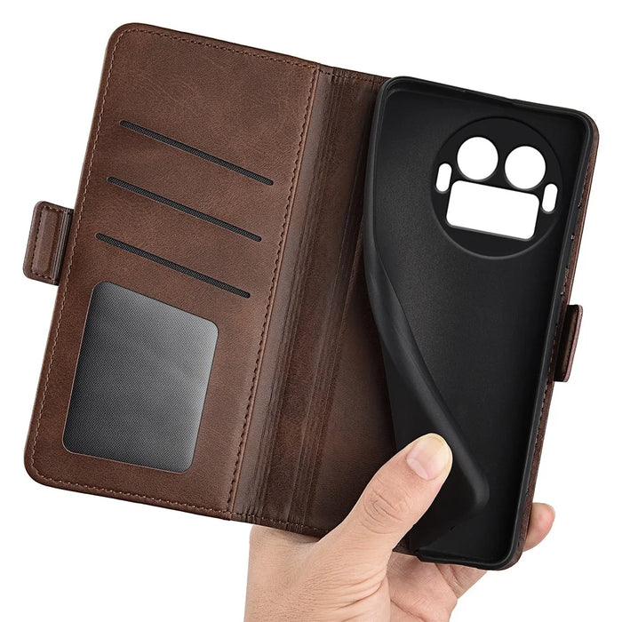 For Realme GT 8 Pro 5G Case Calf Texture Leather Wallet Phone Cover - Brown - 4