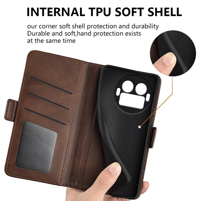 For Realme GT 8 Pro 5G Case Calf Texture Leather Wallet Phone Cover - Brown - 5