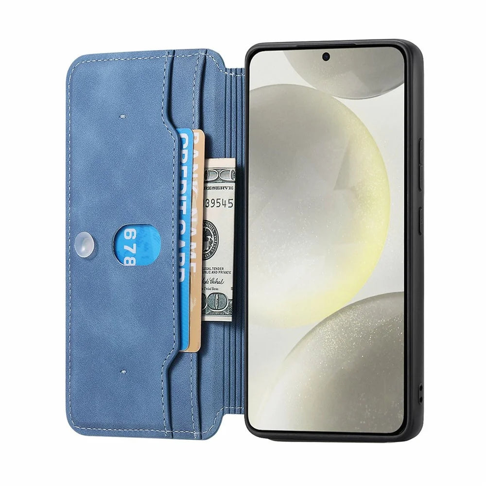 For Samsung Galaxy S26 Ultra Leather Case Cross Texture Detachable Magnetic Phone Cover Wallet Stand - Blue - 2