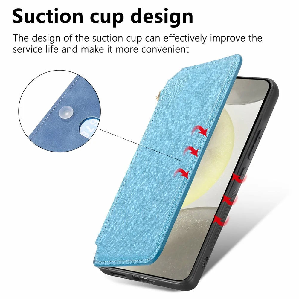 For Samsung Galaxy S26 Ultra Leather Case Cross Texture Detachable Magnetic Phone Cover Wallet Stand - Blue - 3