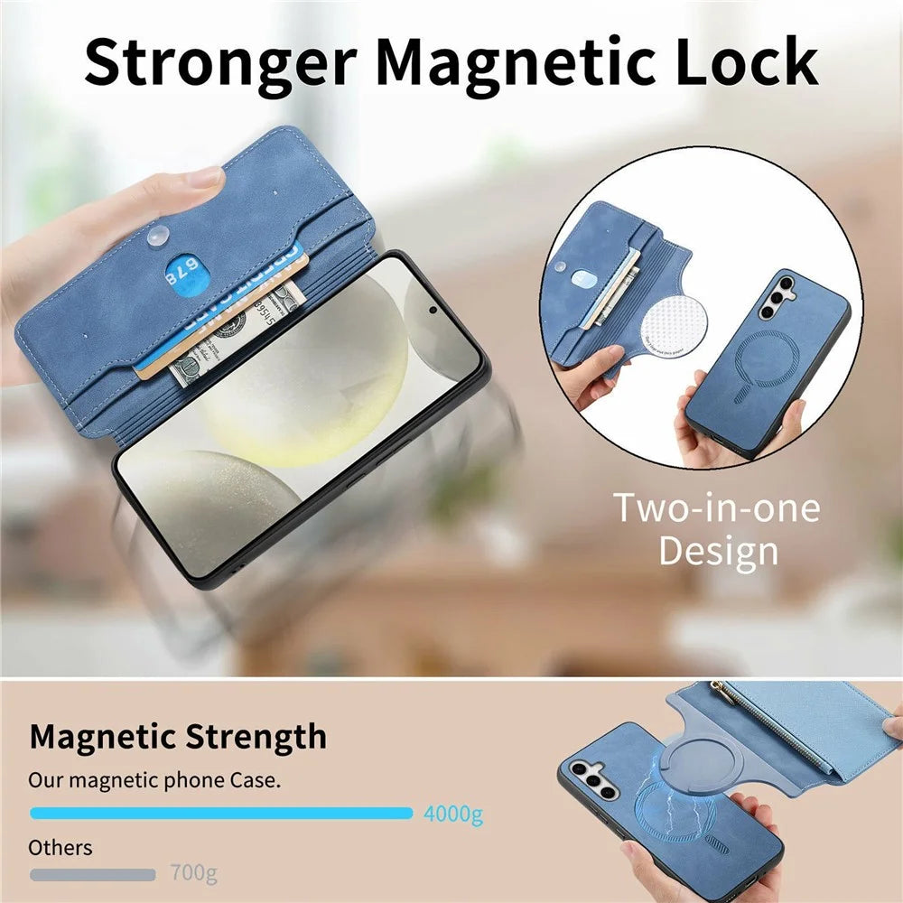 For Samsung Galaxy S26 Ultra Leather Case Cross Texture Detachable Magnetic Phone Cover Wallet Stand - Blue - 7