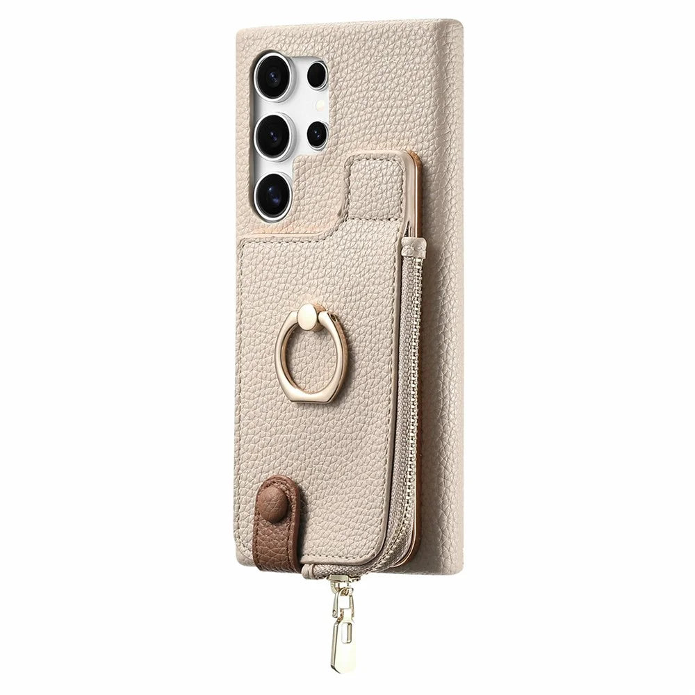 For Samsung Galaxy S26 Ultra Case RFID Blocking Phone Wallet Cover Supports Magnetic Car Holder - Khaki - 2