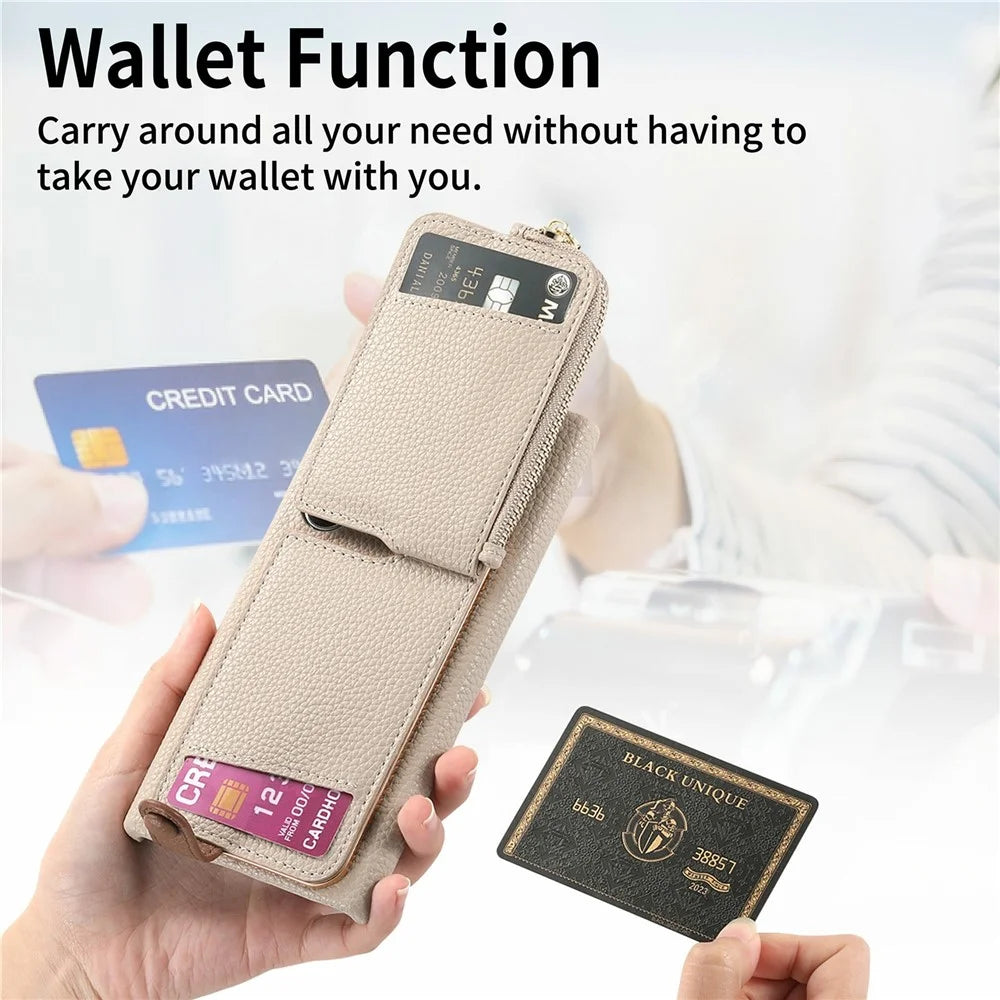 For Samsung Galaxy S26 Ultra Case RFID Blocking Phone Wallet Cover Supports Magnetic Car Holder - Khaki - 6