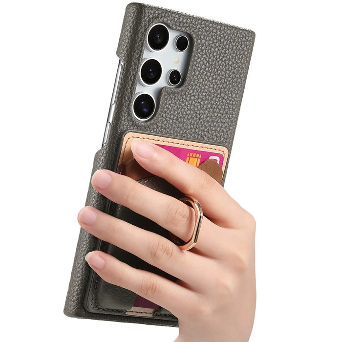 For Samsung Galaxy S26 Ultra PU Leather Phone Back Cover with Cute Bear Design Card Holder - Grey - 4