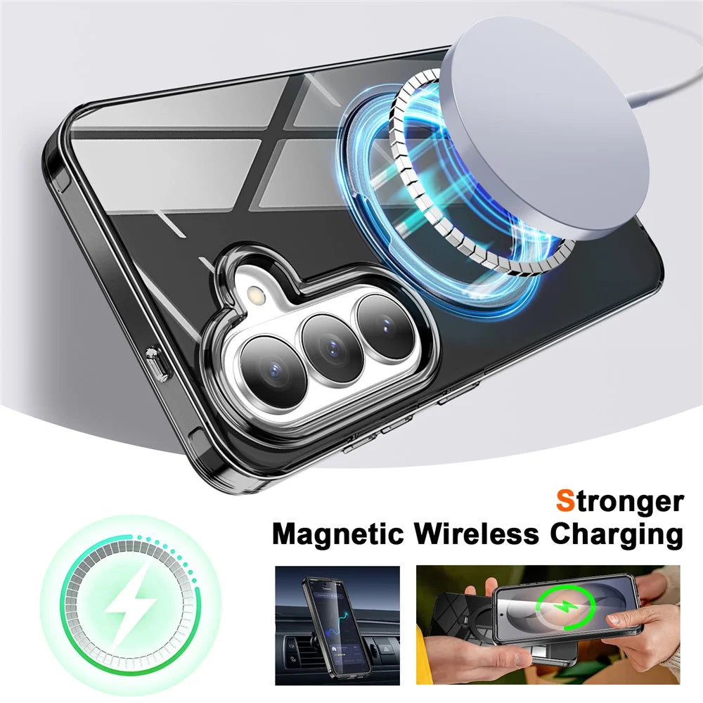 For Samsung Galaxy S26 Phone Case with Screen Protector Magnetic Metal Ring Kickstand Soft-touch TPU + PC Cover - Black - 2