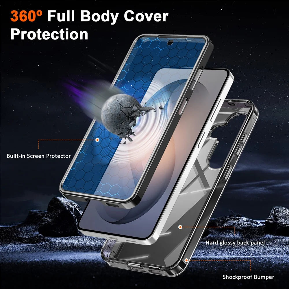 For Samsung Galaxy S26 Phone Case with Screen Protector Magnetic Metal Ring Kickstand Soft-touch TPU + PC Cover - Black - 7
