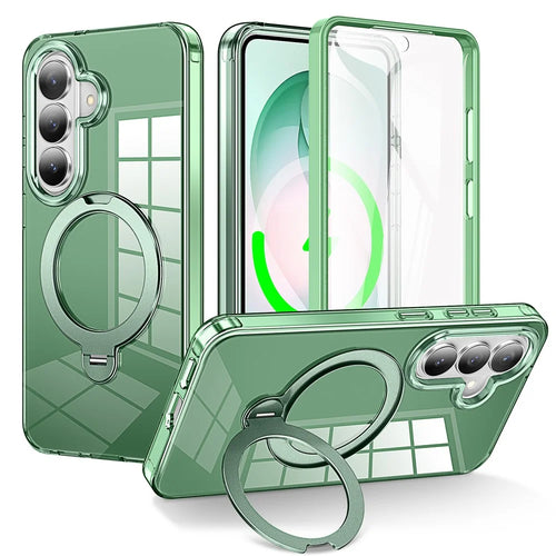 For Samsung Galaxy S26+ Phone Case with Screen Protector Magnetic Metal Ring Kickstand Soft-touch TPU + PC Cover - Green - 1