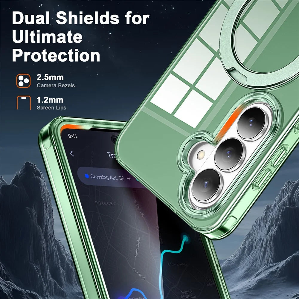 For Samsung Galaxy S26+ Phone Case with Screen Protector Magnetic Metal Ring Kickstand Soft-touch TPU + PC Cover - Green - 5