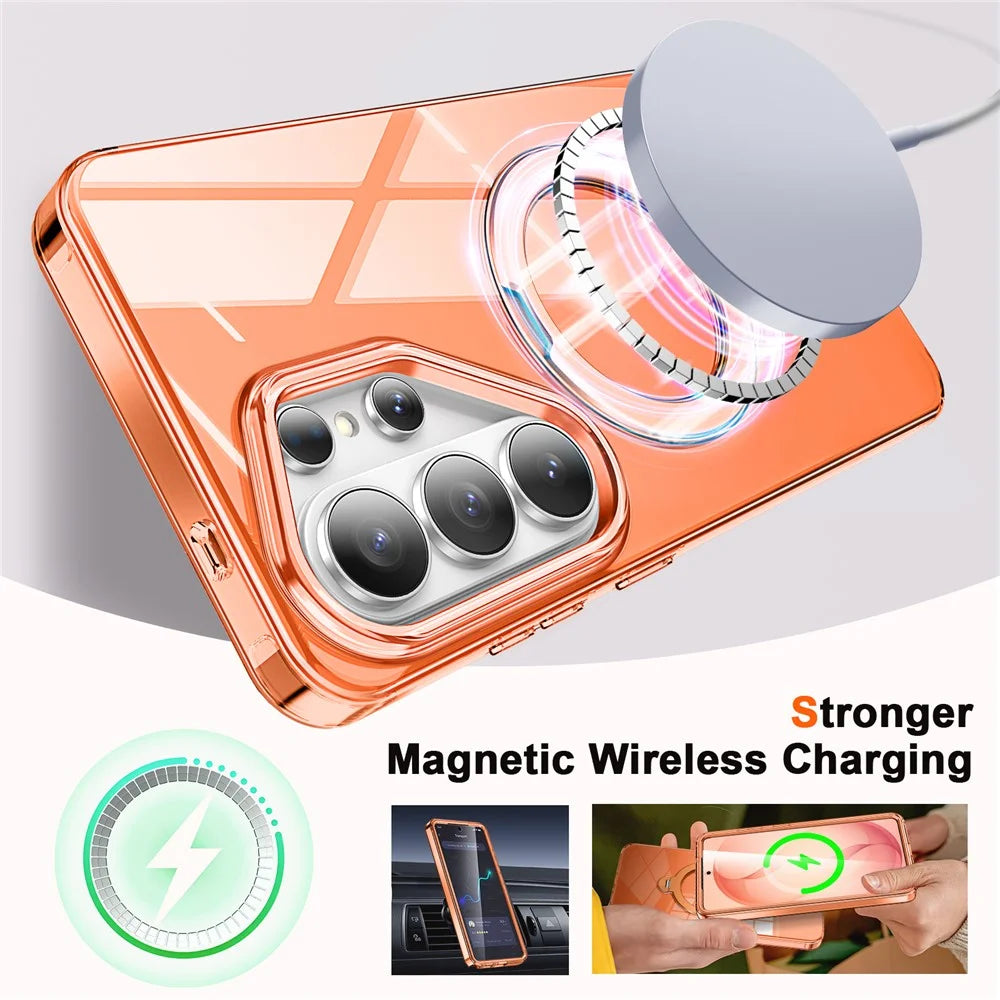 For Samsung Galaxy S26 Ultra Phone Case with Screen Protector Magnetic Metal Ring Kickstand Soft-touch TPU + PC Cover - Orange - 2