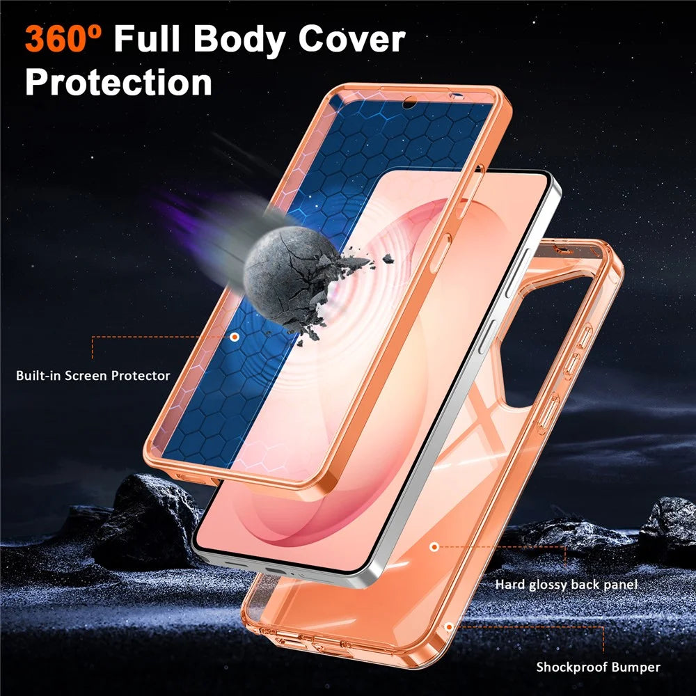 For Samsung Galaxy S26 Ultra Phone Case with Screen Protector Magnetic Metal Ring Kickstand Soft-touch TPU + PC Cover - Orange - 7
