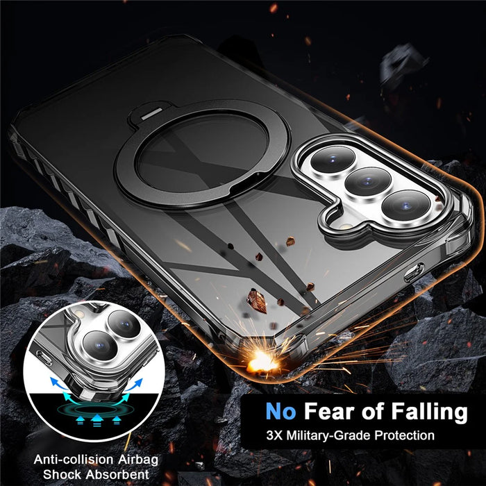 For Samsung Galaxy S26 Phone Case Magnetic Metal Ring Kickstand Soft-touch TPU + PC Cover - Black - 3
