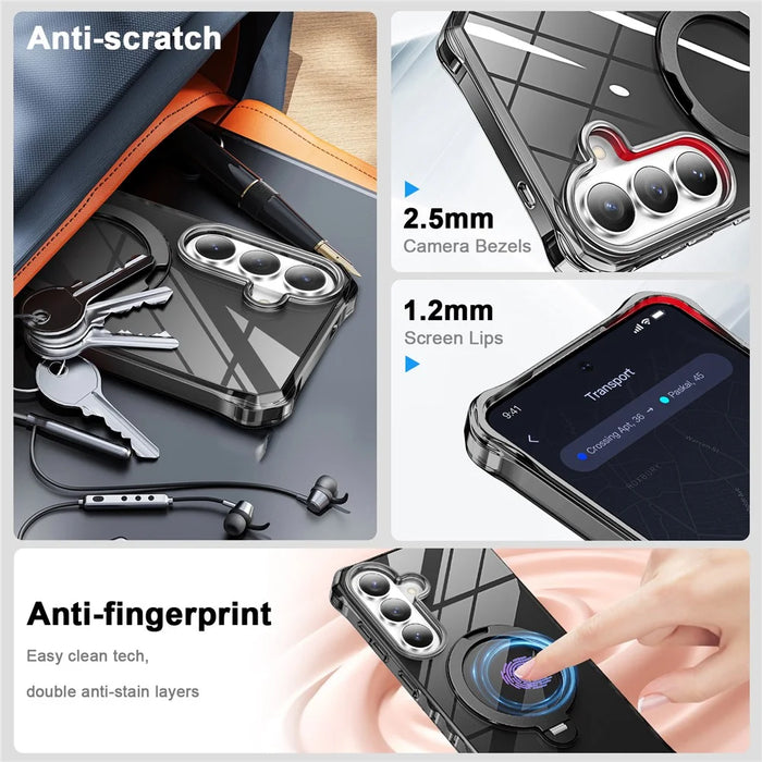 For Samsung Galaxy S26 Phone Case Magnetic Metal Ring Kickstand Soft-touch TPU + PC Cover - Black - 4