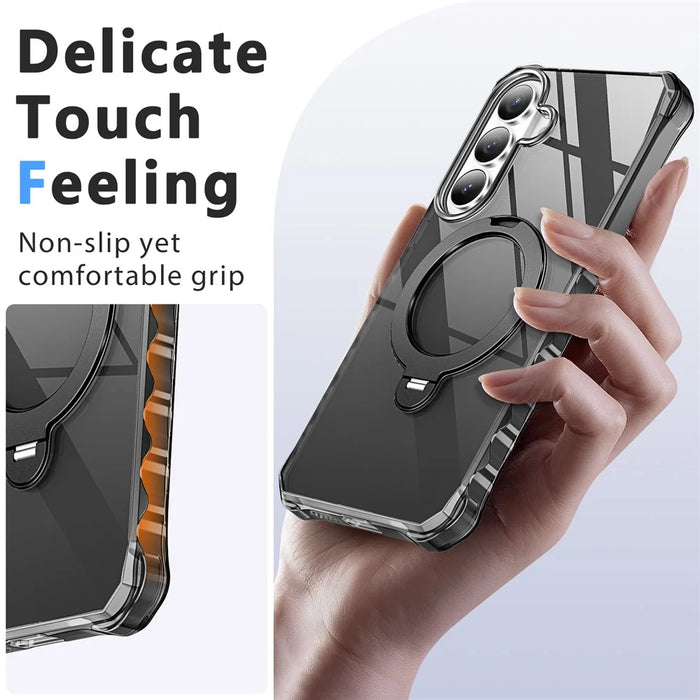 For Samsung Galaxy S26 Phone Case Magnetic Metal Ring Kickstand Soft-touch TPU + PC Cover - Black - 6