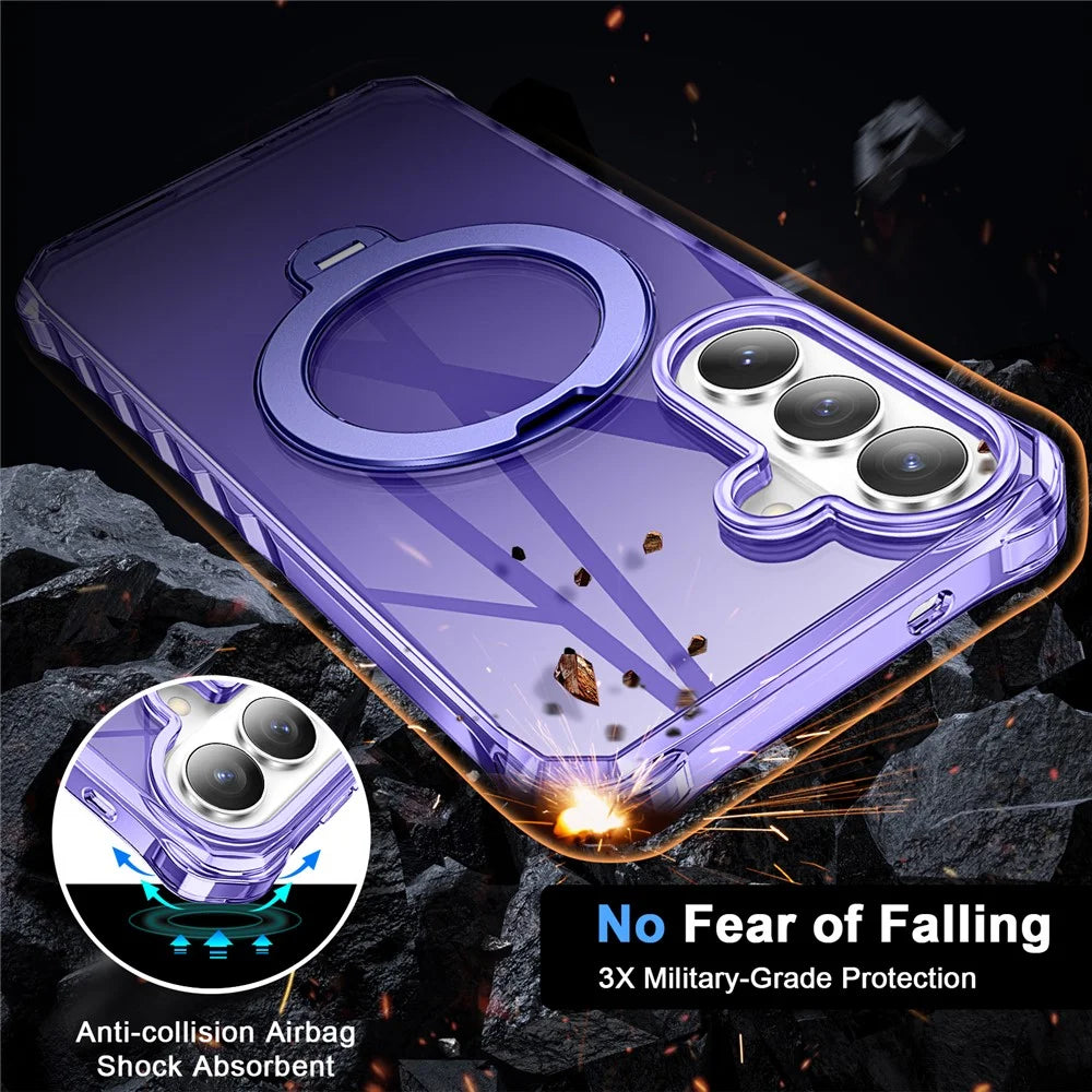 For Samsung Galaxy S26+ Phone Case Magnetic Metal Ring Kickstand Soft-touch TPU + PC Cover - Purple - 3