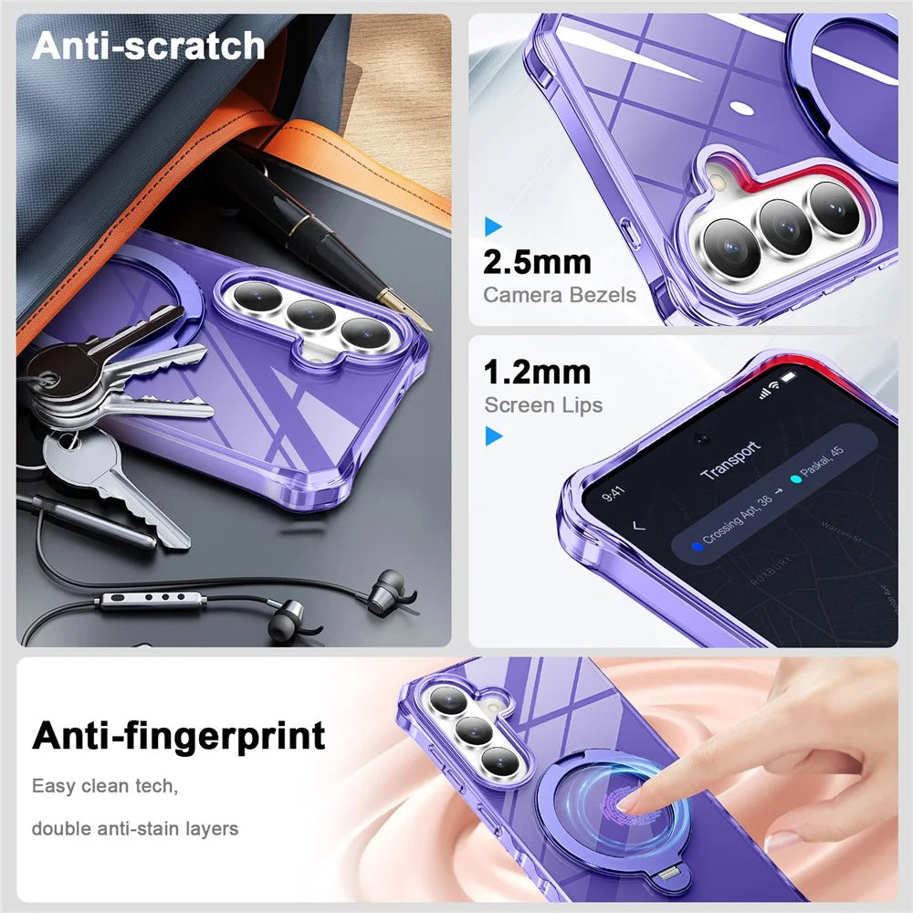For Samsung Galaxy S26+ Phone Case Magnetic Metal Ring Kickstand Soft-touch TPU + PC Cover - Purple - 4