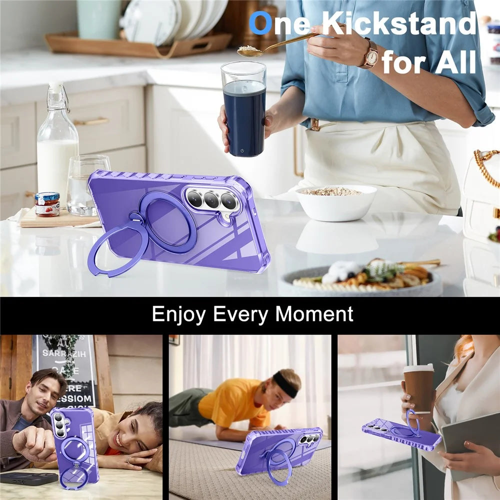 For Samsung Galaxy S26+ Phone Case Magnetic Metal Ring Kickstand Soft-touch TPU + PC Cover - Purple - 5