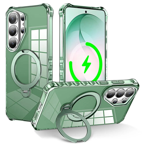 For Samsung Galaxy S26 Ultra Phone Case Magnetic Metal Ring Kickstand Soft-touch TPU + PC Cover - Green - 1