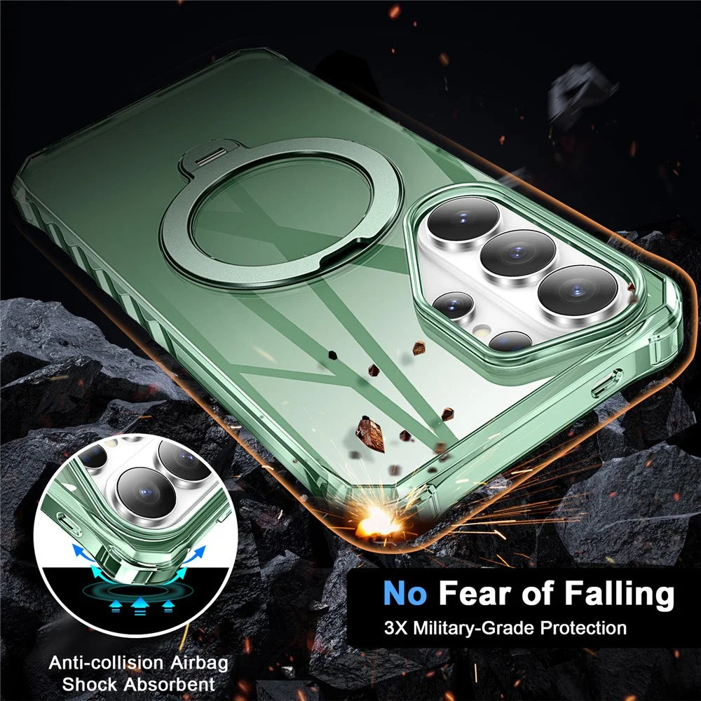 For Samsung Galaxy S26 Ultra Phone Case Magnetic Metal Ring Kickstand Soft-touch TPU + PC Cover - Green - 3