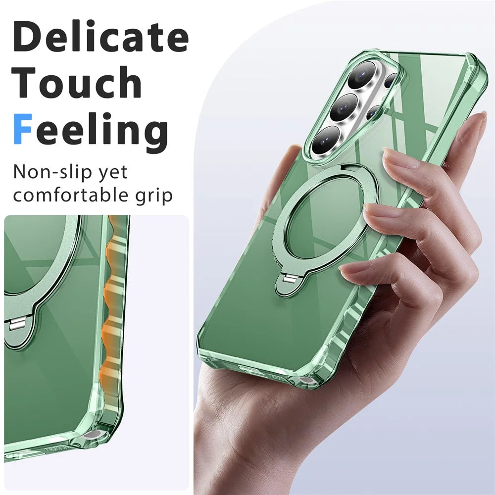 For Samsung Galaxy S26 Ultra Phone Case Magnetic Metal Ring Kickstand Soft-touch TPU + PC Cover - Green - 6
