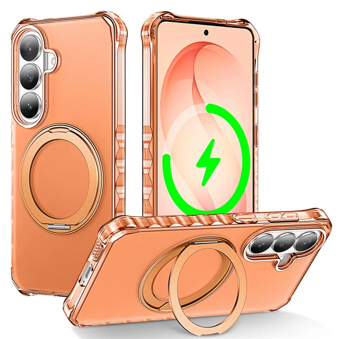 For Samsung Galaxy S26 Matte Phone Case Magnetic Metal Ring Kickstand Soft-touch TPU + PC Cover - Orange - 1