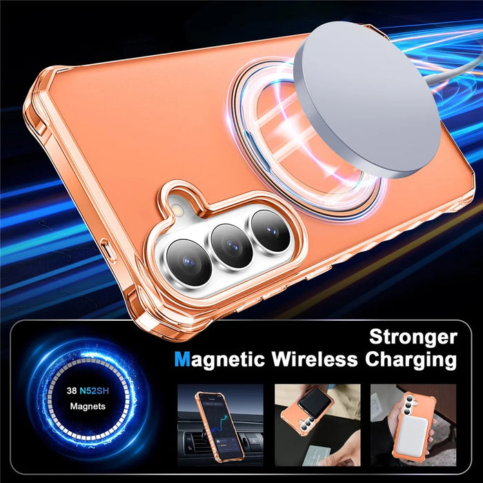 For Samsung Galaxy S26 Matte Phone Case Magnetic Metal Ring Kickstand Soft-touch TPU + PC Cover - Orange - 2