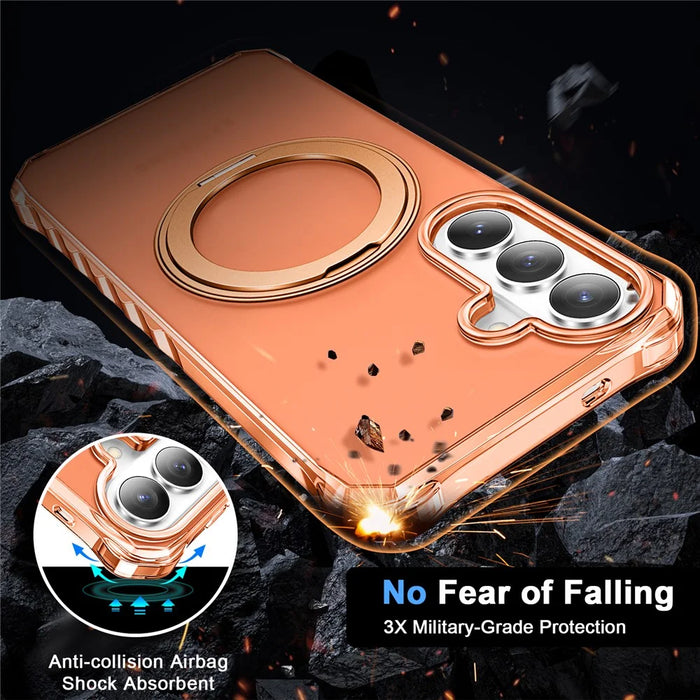 For Samsung Galaxy S26 Matte Phone Case Magnetic Metal Ring Kickstand Soft-touch TPU + PC Cover - Orange - 3