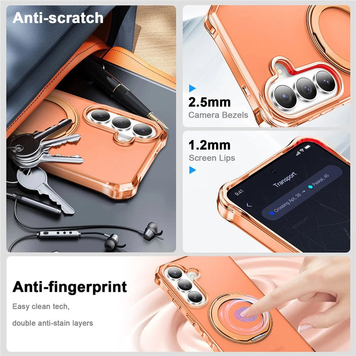 For Samsung Galaxy S26 Matte Phone Case Magnetic Metal Ring Kickstand Soft-touch TPU + PC Cover - Orange - 4