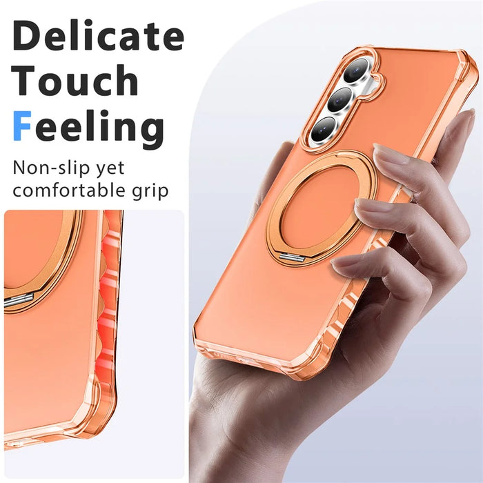 For Samsung Galaxy S26 Matte Phone Case Magnetic Metal Ring Kickstand Soft-touch TPU + PC Cover - Orange - 6