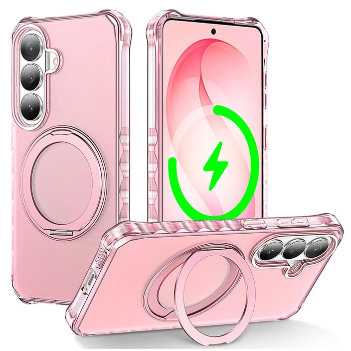 For Samsung Galaxy S26+ Matte Phone Case Magnetic Metal Ring Kickstand Soft-touch TPU + PC Cover - Pink - 1