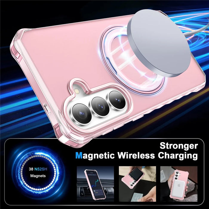 For Samsung Galaxy S26+ Matte Phone Case Magnetic Metal Ring Kickstand Soft-touch TPU + PC Cover - Pink - 2