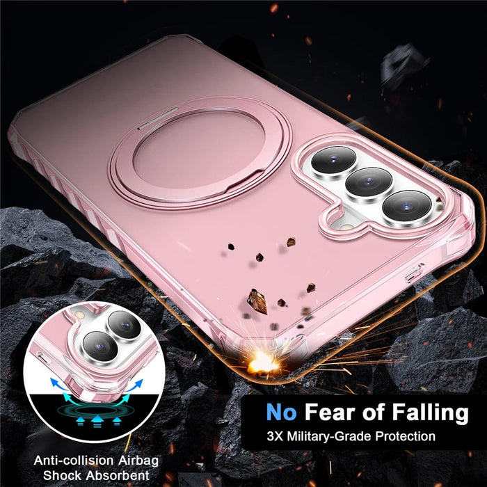For Samsung Galaxy S26+ Matte Phone Case Magnetic Metal Ring Kickstand Soft-touch TPU + PC Cover - Pink - 3