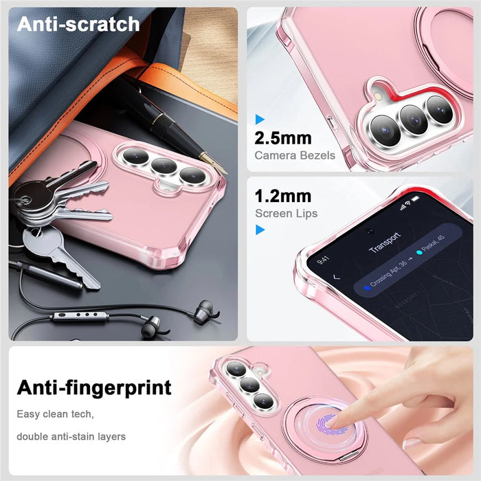 For Samsung Galaxy S26+ Matte Phone Case Magnetic Metal Ring Kickstand Soft-touch TPU + PC Cover - Pink - 4