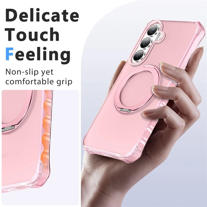 For Samsung Galaxy S26+ Matte Phone Case Magnetic Metal Ring Kickstand Soft-touch TPU + PC Cover - Pink - 6
