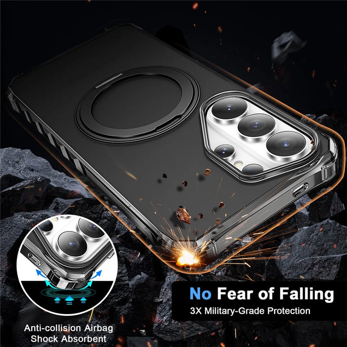 For Samsung Galaxy S26 Ultra Matte Phone Case Magnetic Metal Ring Kickstand Soft-touch TPU + PC Cover - Black - 3