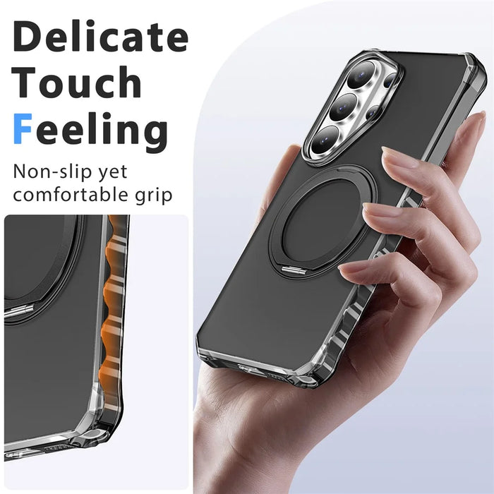 For Samsung Galaxy S26 Ultra Matte Phone Case Magnetic Metal Ring Kickstand Soft-touch TPU + PC Cover - Black - 6