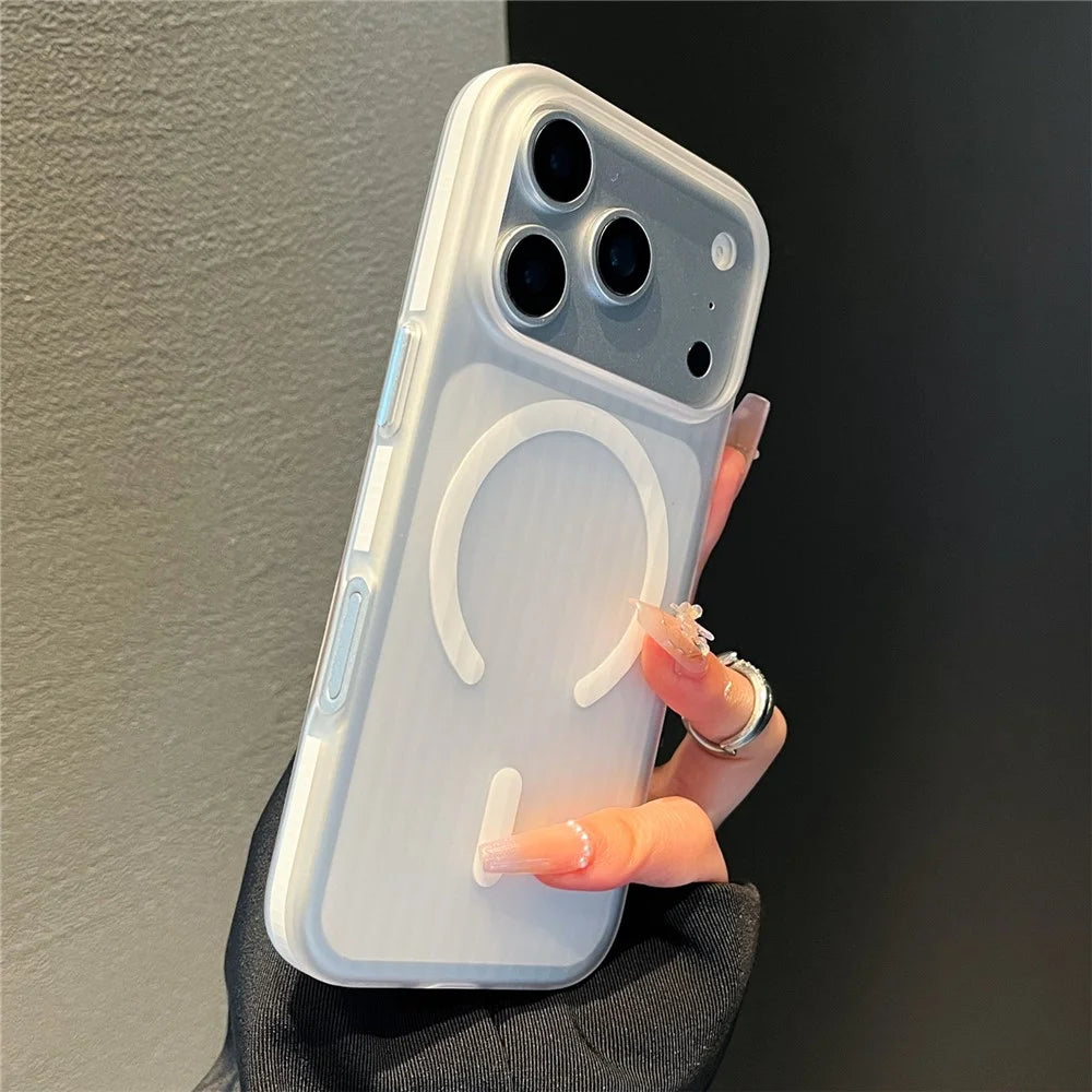 For iPhone 17 Pro Magnetic Phone Case Matte Texture Shockproof Protective PC Cover Compatible with MagSafe - White - 2