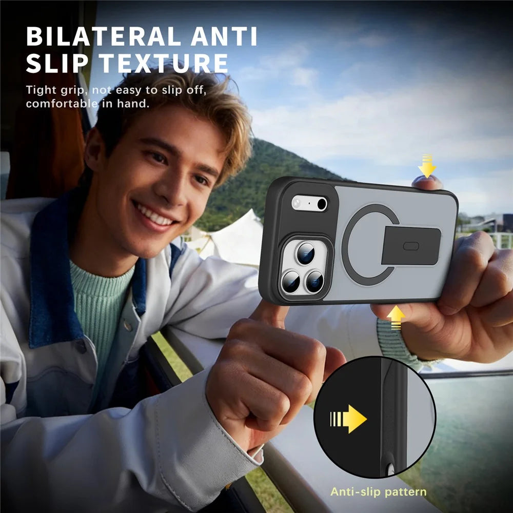 For iPhone 17 Pro Max Magnetic Case with Hidden Kickstand Shockproof TPU + PC Cover Compatible with MagSafe- Black - 2