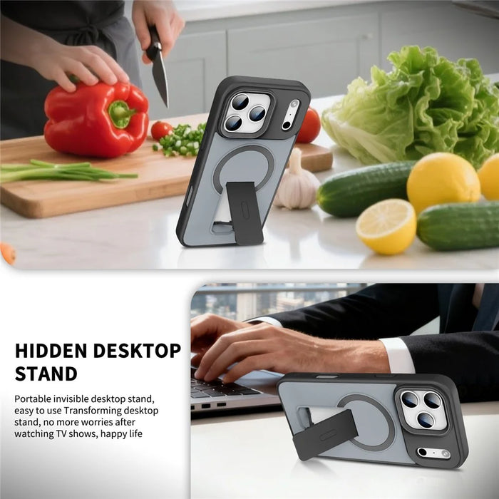 For iPhone 17 Pro Magnetic Case with Hidden Kickstand Shockproof TPU + PC Cover Compatible with MagSafe - Black - 5